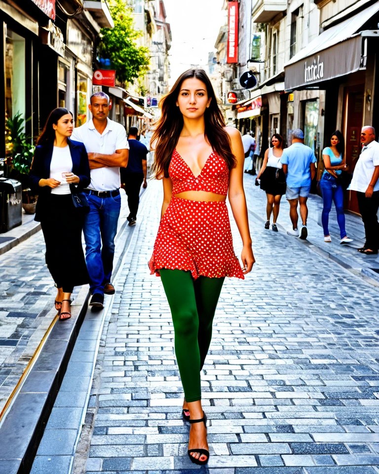 Melisa in panties, istanbul istiklal street summer afternoon, fashion editorial